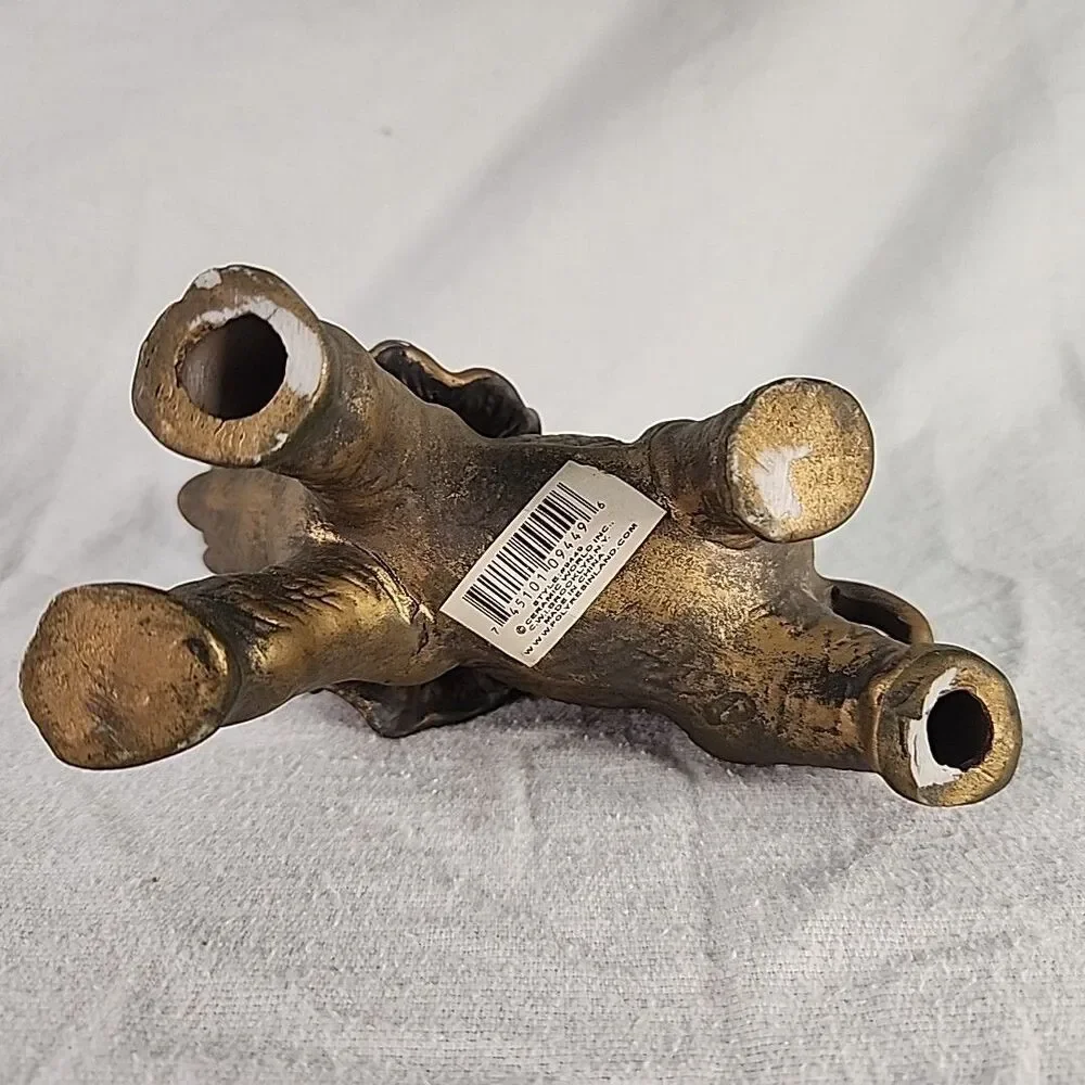 Statue Elephant Brass Figurine Hollow Ceramic World Trunk Up 5.5